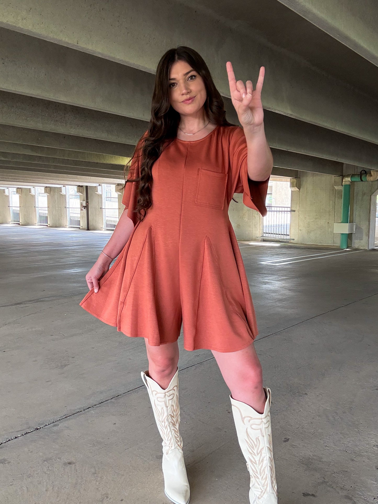 Laken Solid Draped Sleeve Ties Back Skort Romper