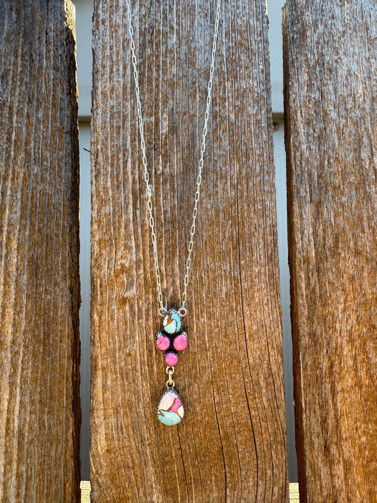 Cotton Candy Turquoise Lariat Paperclip Chain Pendant 925 Sterling Silver Necklace