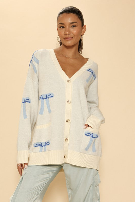 All over bow knit cardigan - 2 colors