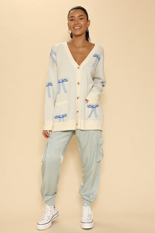 All over bow knit cardigan - 2 colors