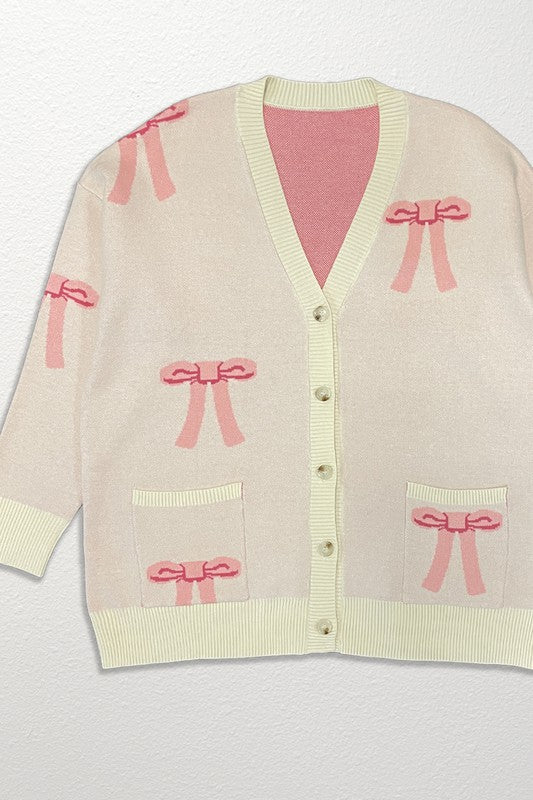 All over bow knit cardigan - 2 colors