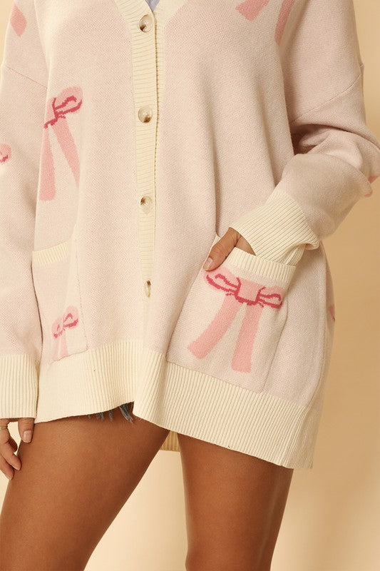All over bow knit cardigan - 2 colors