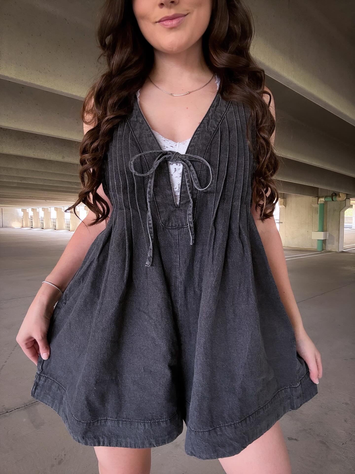 Lana Front Pleated V Neck Sleeveless Denim Romper - 4 Colors