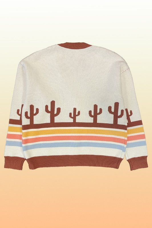 Cacti Desert retro stripe cardigan