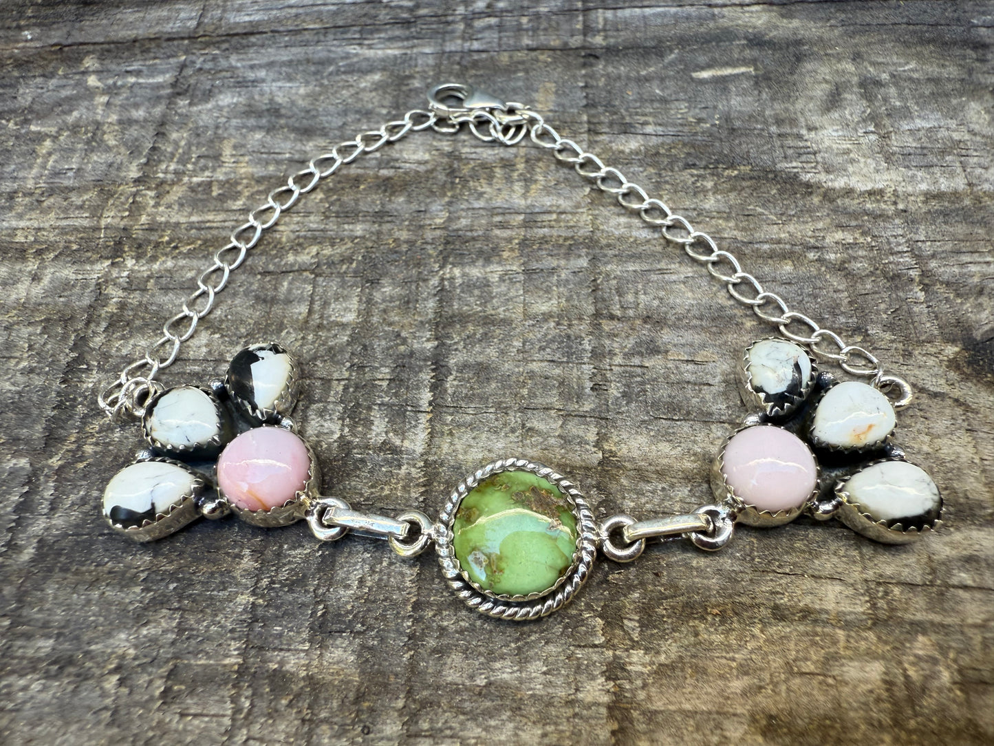 Sonoran Gold, Pink Opal, and White Buffalo Bracelet