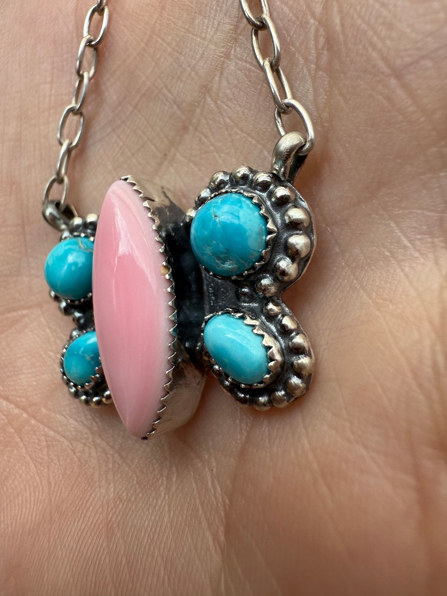Pink Conch and Blue Bird Butterfly Necklace By Midwest Western Wear