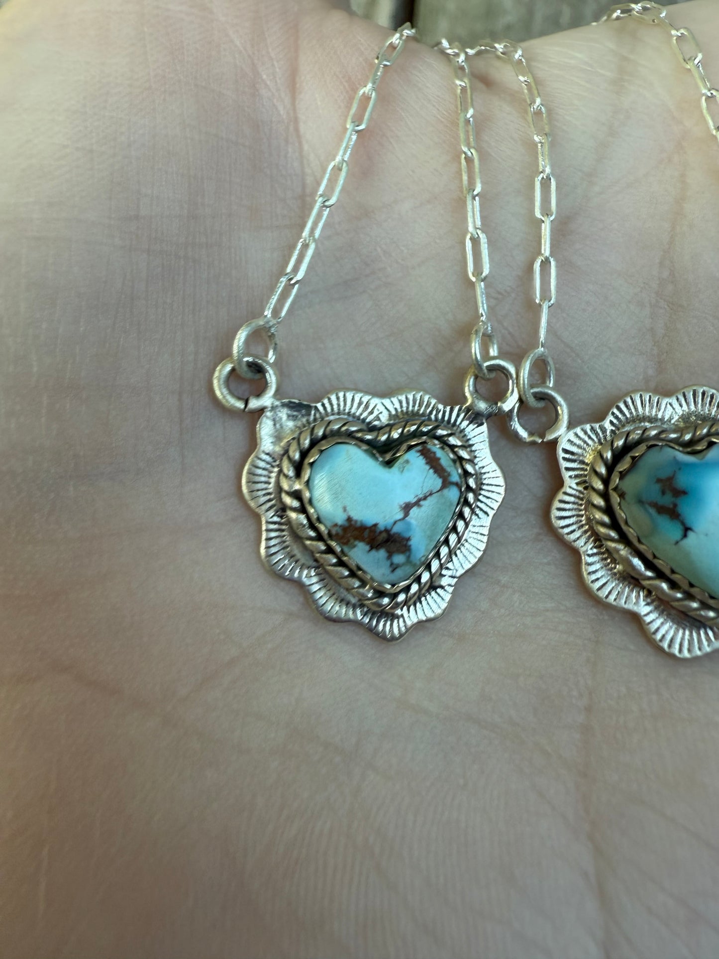 Golden Hills Turquoise Heart Paperclip Sterling Silver Chain Necklace