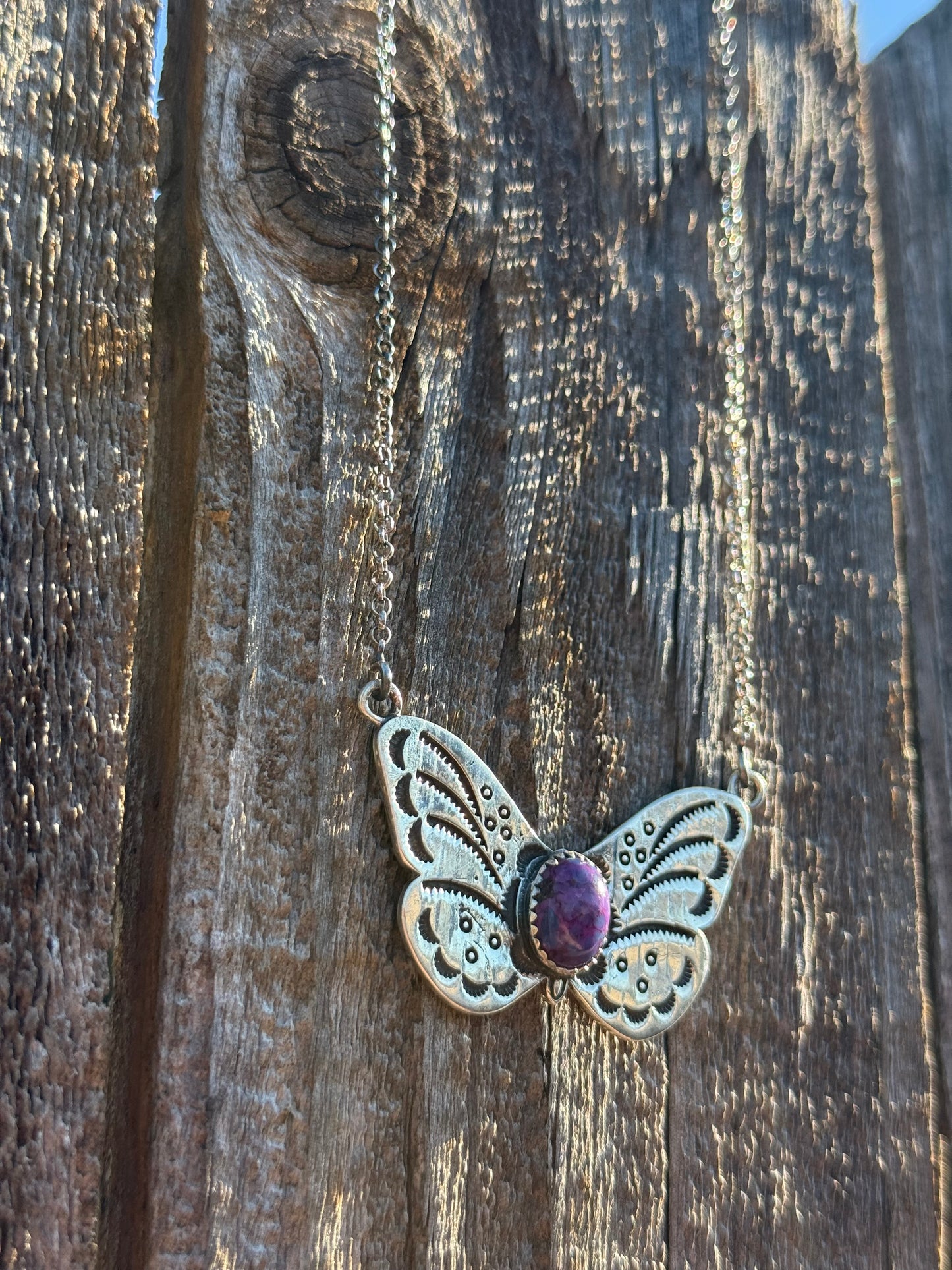 Purple Mojave Silver Butterfly Sterling Silver 925 Necklace