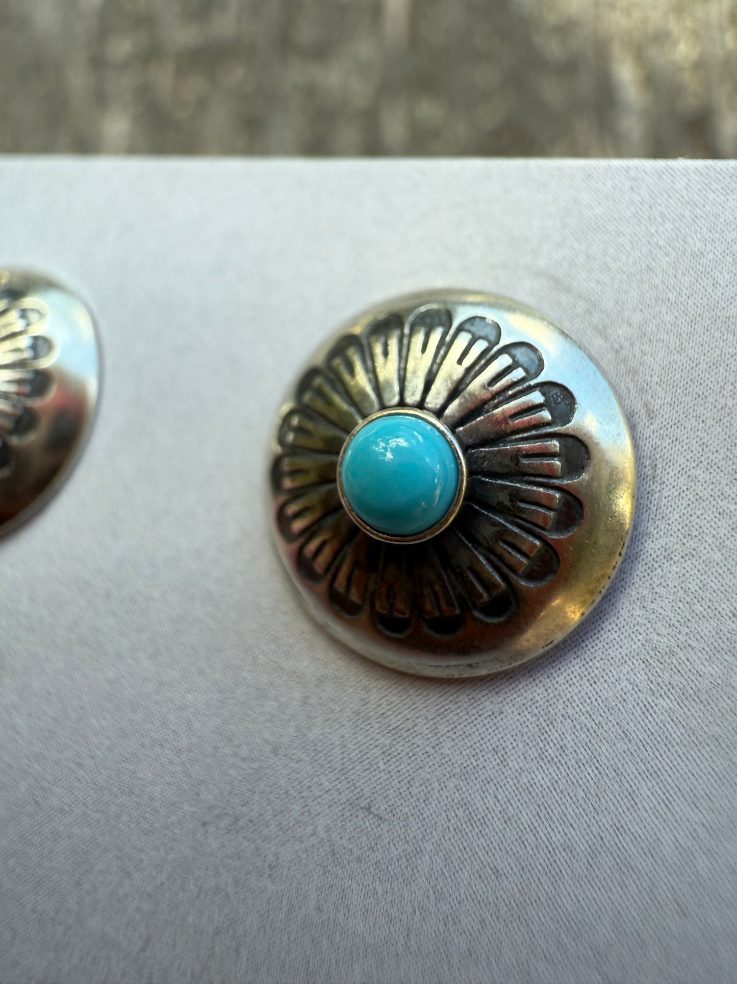 Navajo Concho Style Turquoise Sterling Silver Stud Earrings