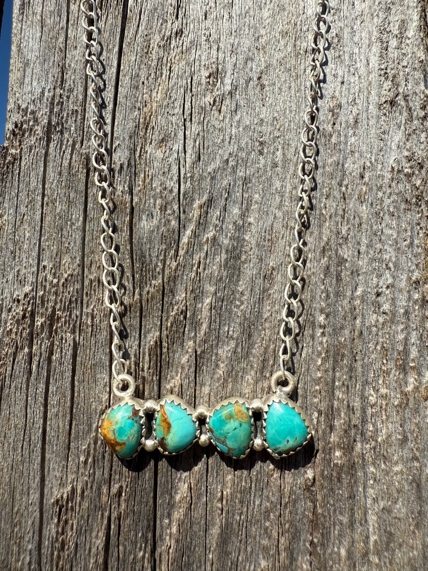 Turquoise Bar Stone 925 Necklace with Silver Chain