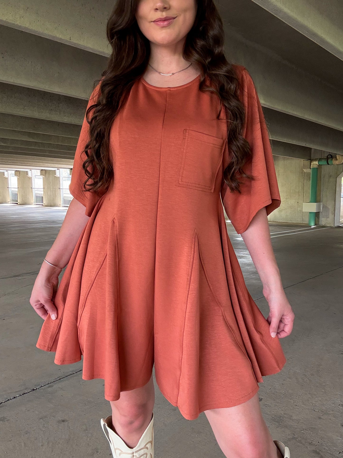 Laken Solid Draped Sleeve Ties Back Skort Romper
