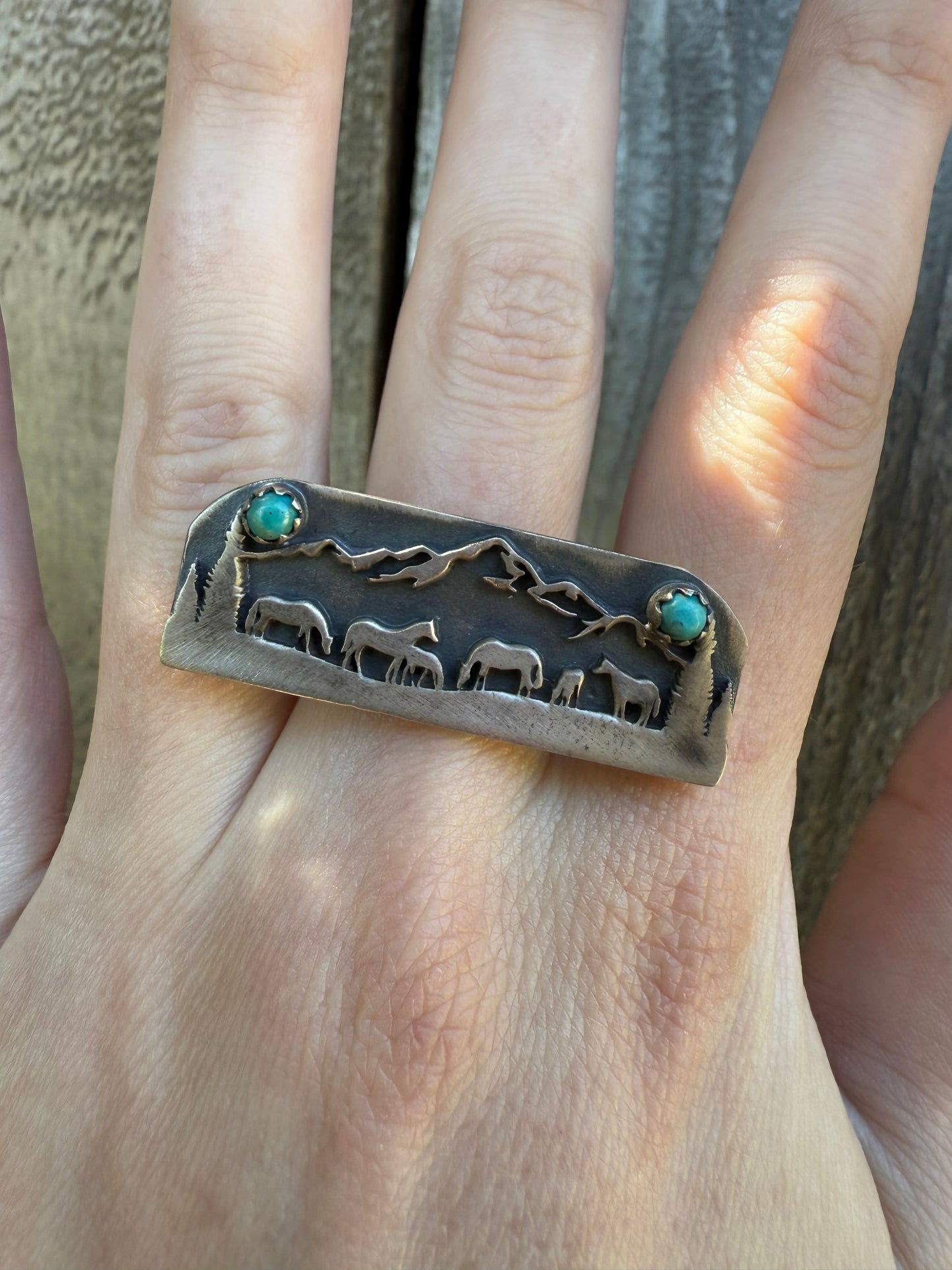 Horse Story Teller Turquoise Adjustable 925 Ring
