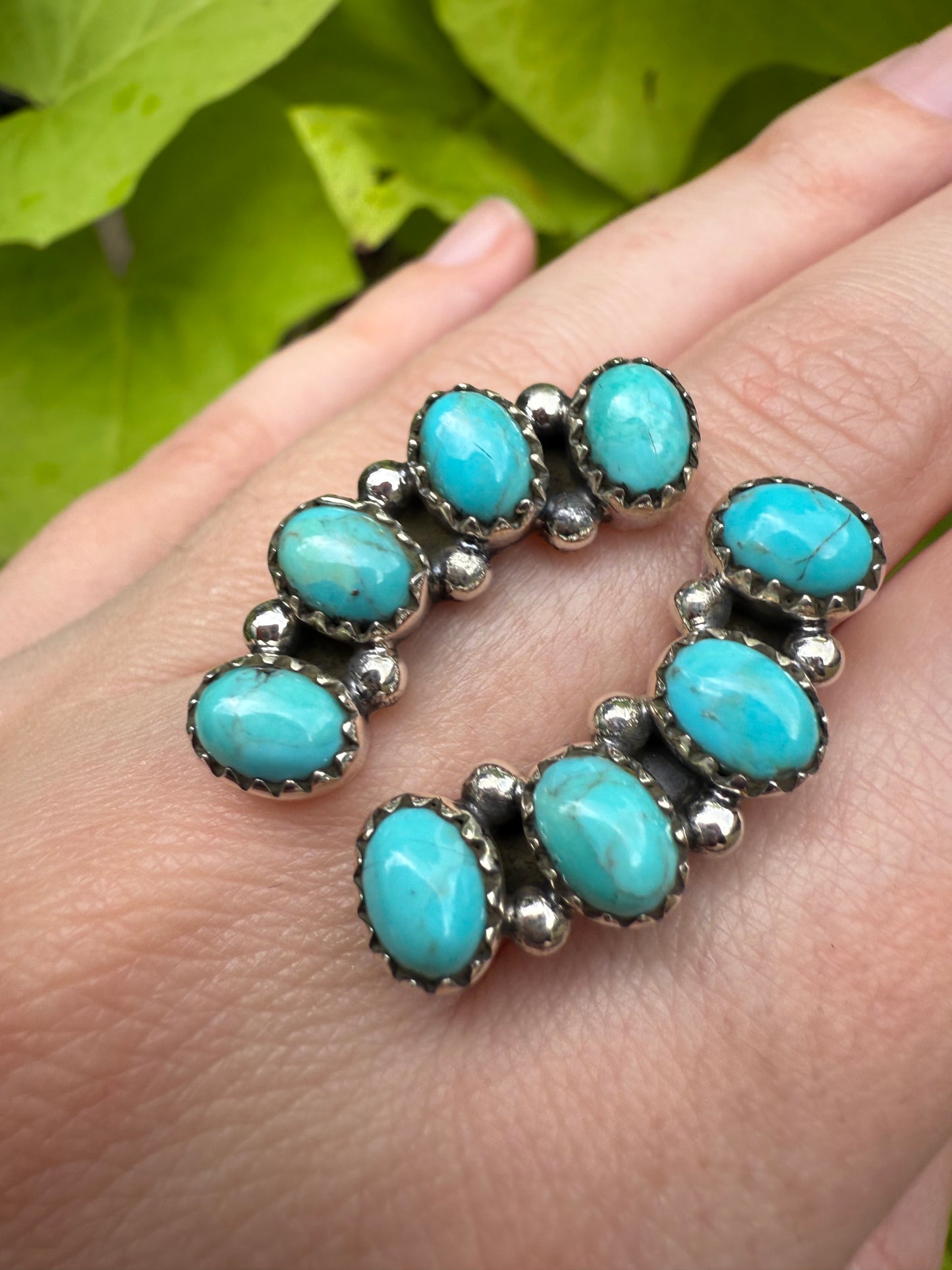 Kingman Turquoise Statement Sterling Silver Floater Ring Size 7-8