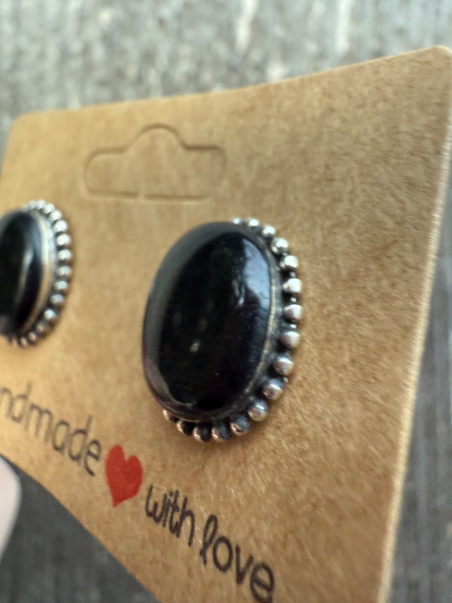 Black Onyx Sterling Silver Round Stud Post Earrings
