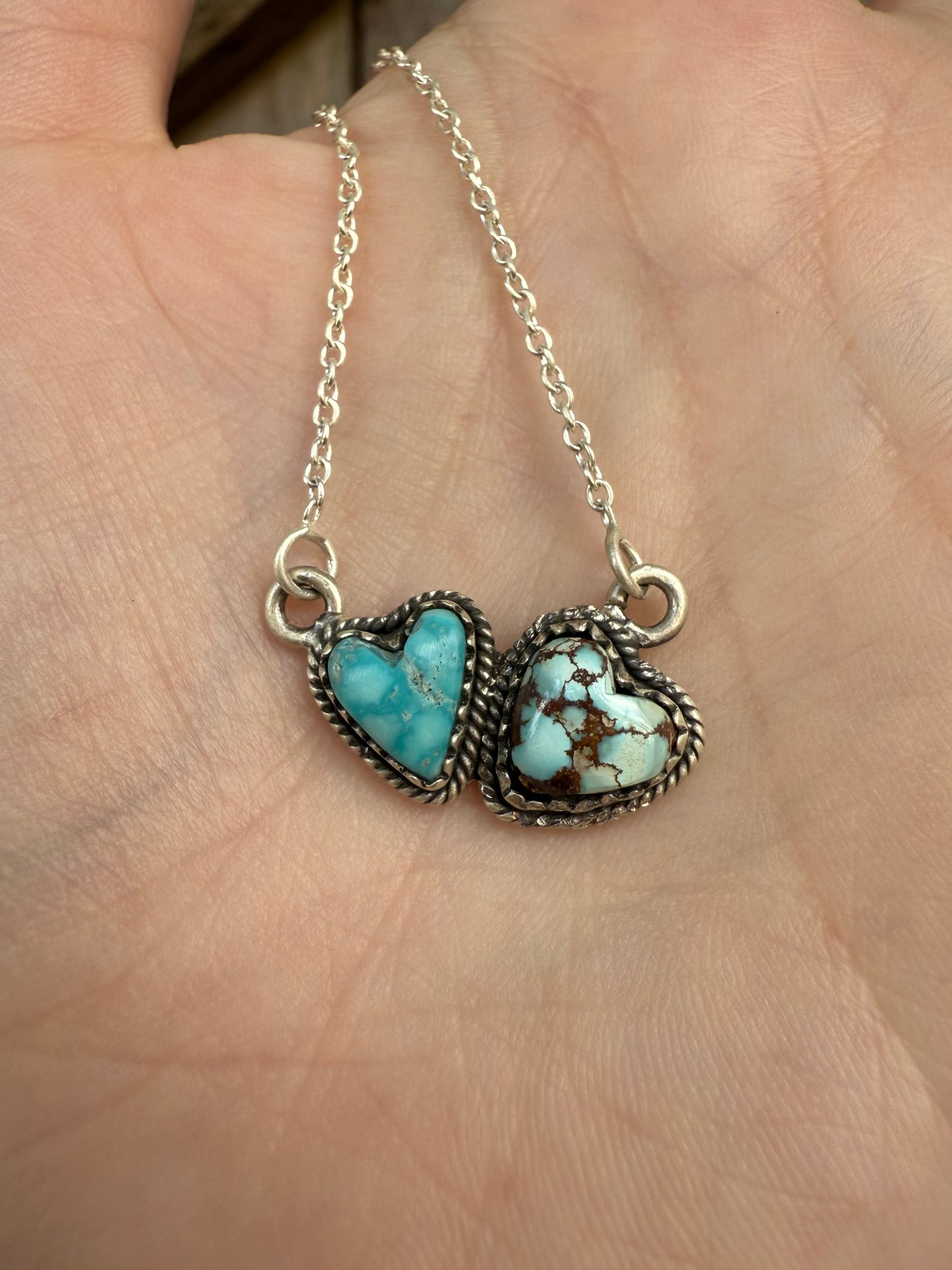 Whitewater and Golden Hills Doubke Heart Sterling Silver Necklace