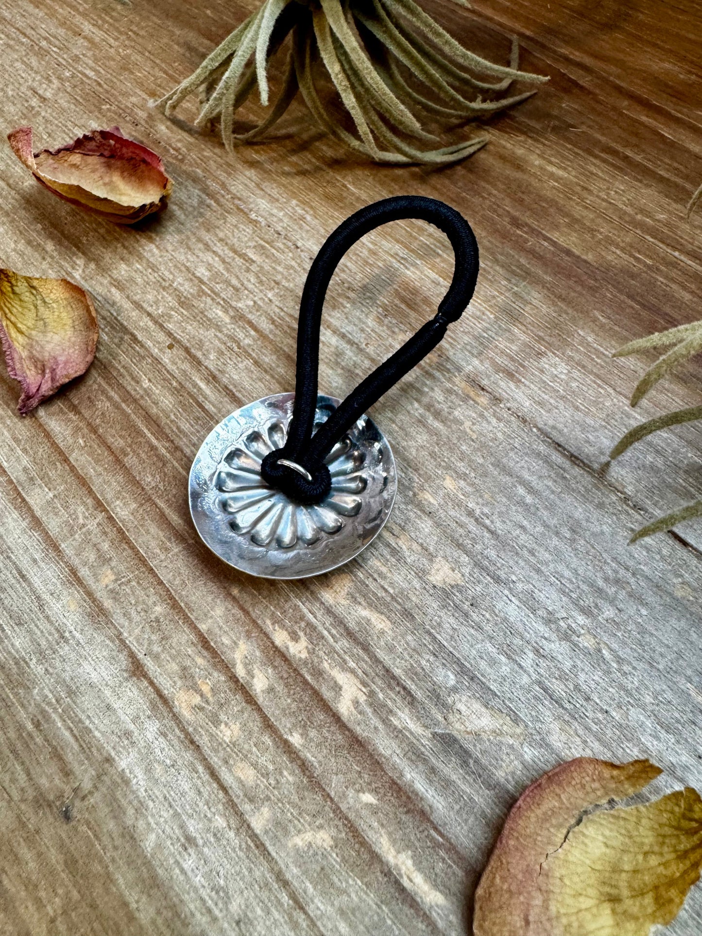 Sterling Silver Hair Tie – Stamped Concho Detail