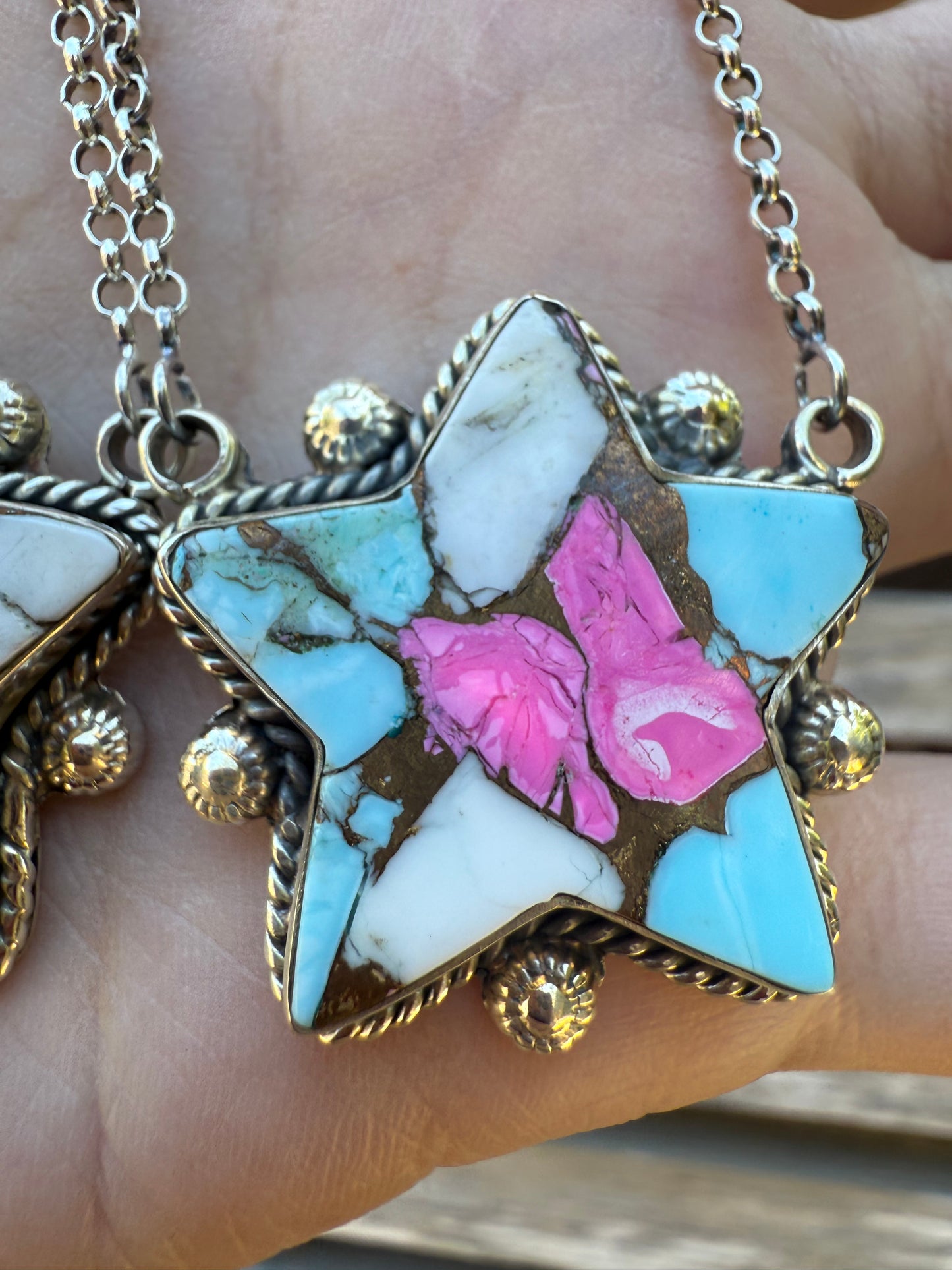 Cotton Candy Turquoise Big Star Sterling Silver 925 Necklace