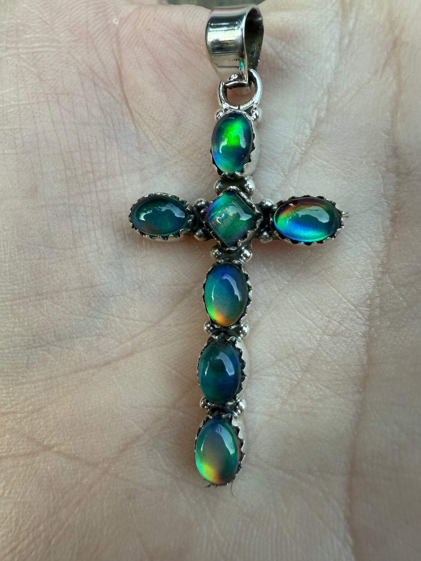 Balloon Opal Cross Sterling Silver 925 Pendant