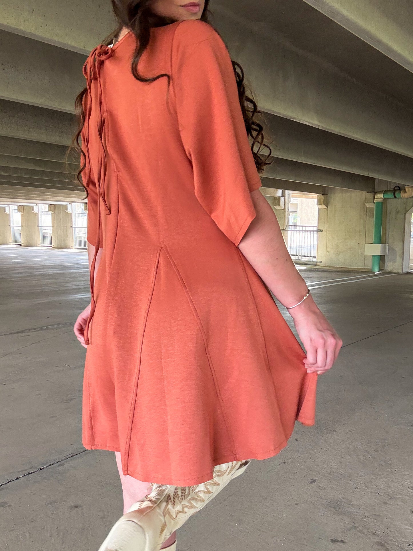 Laken Solid Draped Sleeve Ties Back Skort Romper