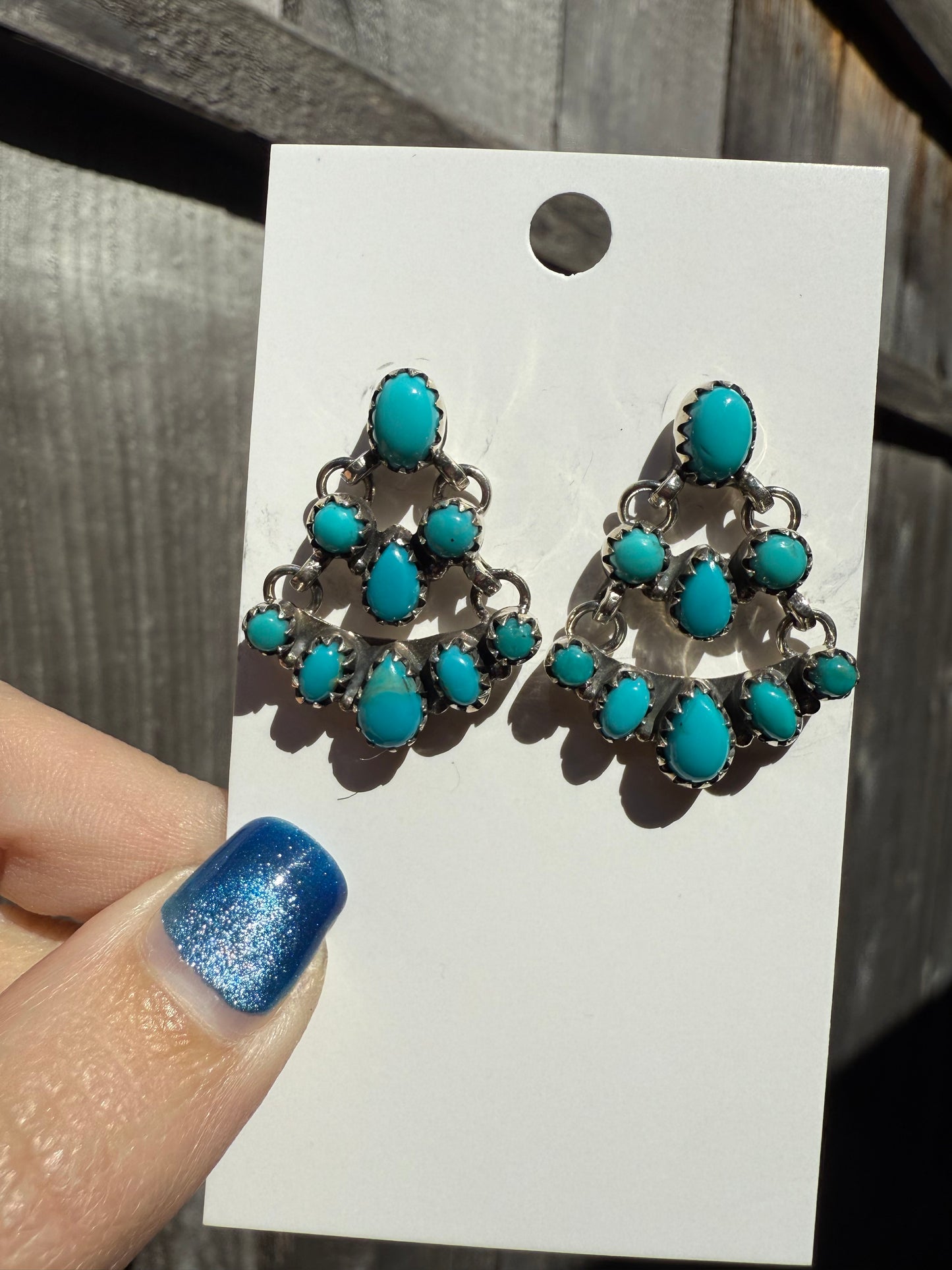 Kingman Turquoise Chandelier Sterling Silver Earrings