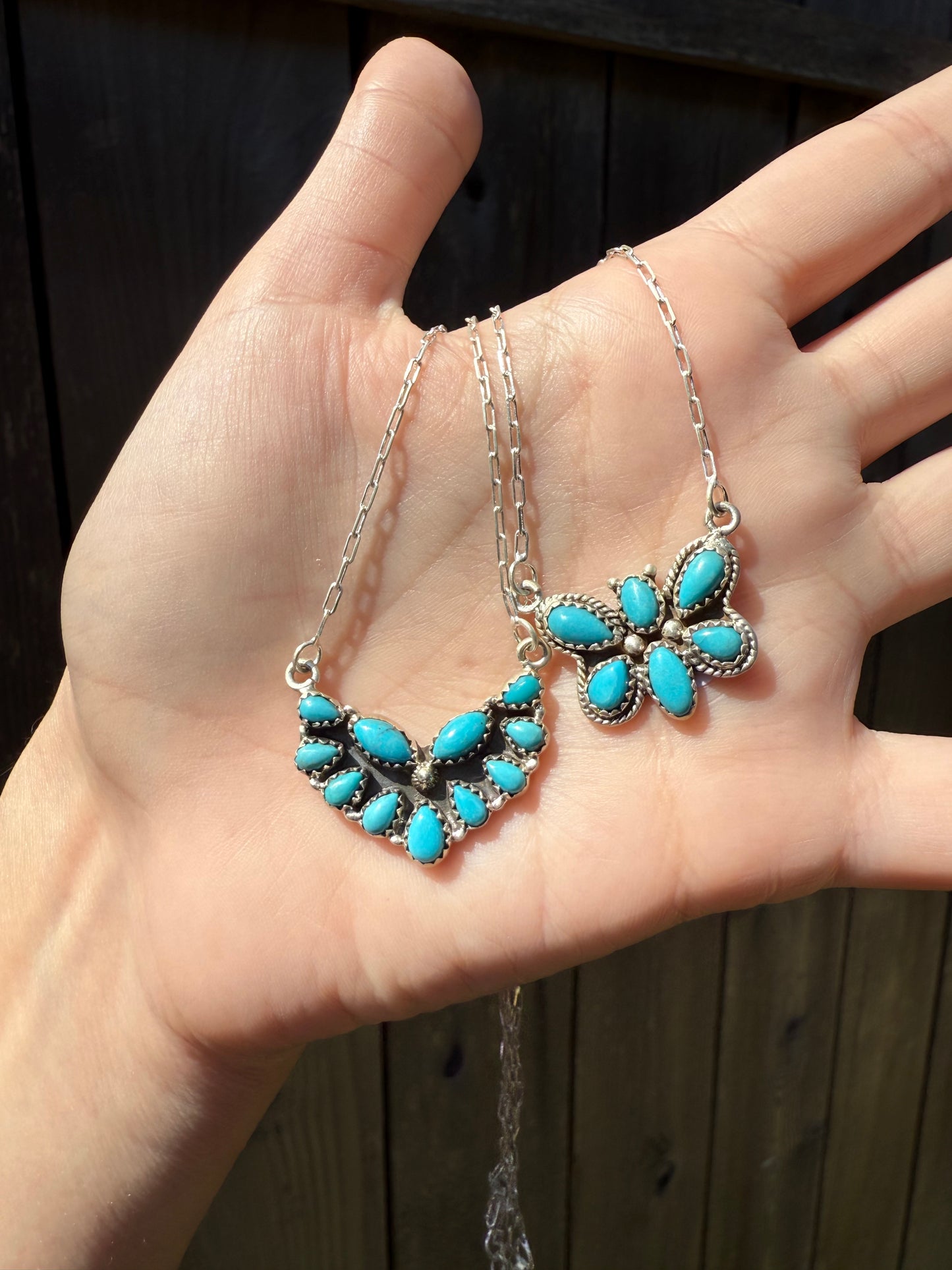 Turquoise Cluster Sterling Silver Paperclip Chain Necklace