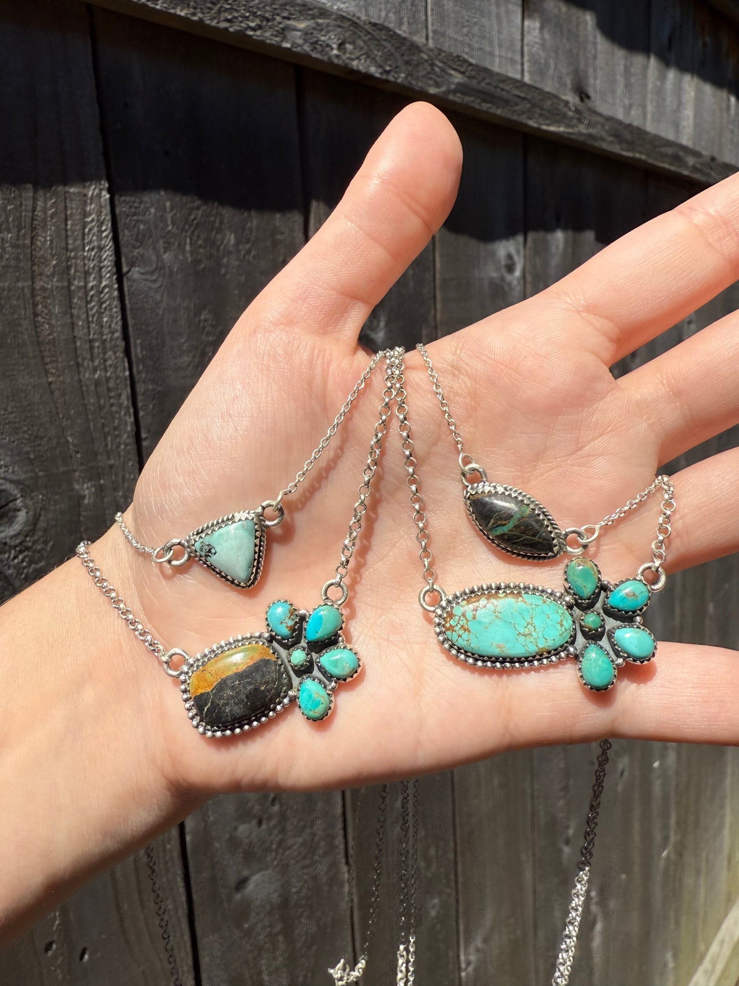 Half Flower Double Strand Sterling Silver Necklace