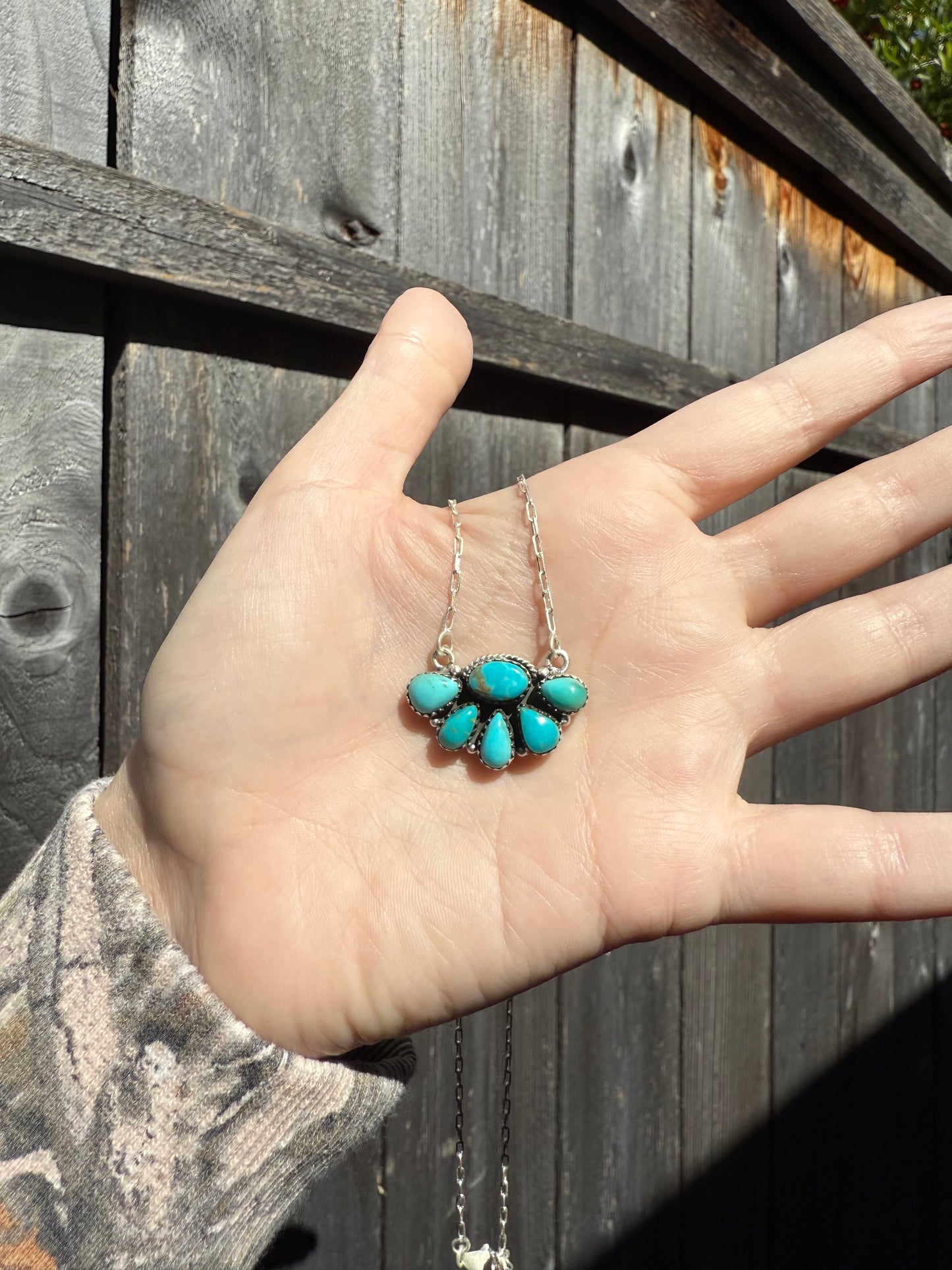 Turquoise Half Cluster Sterling Silver Necklace
