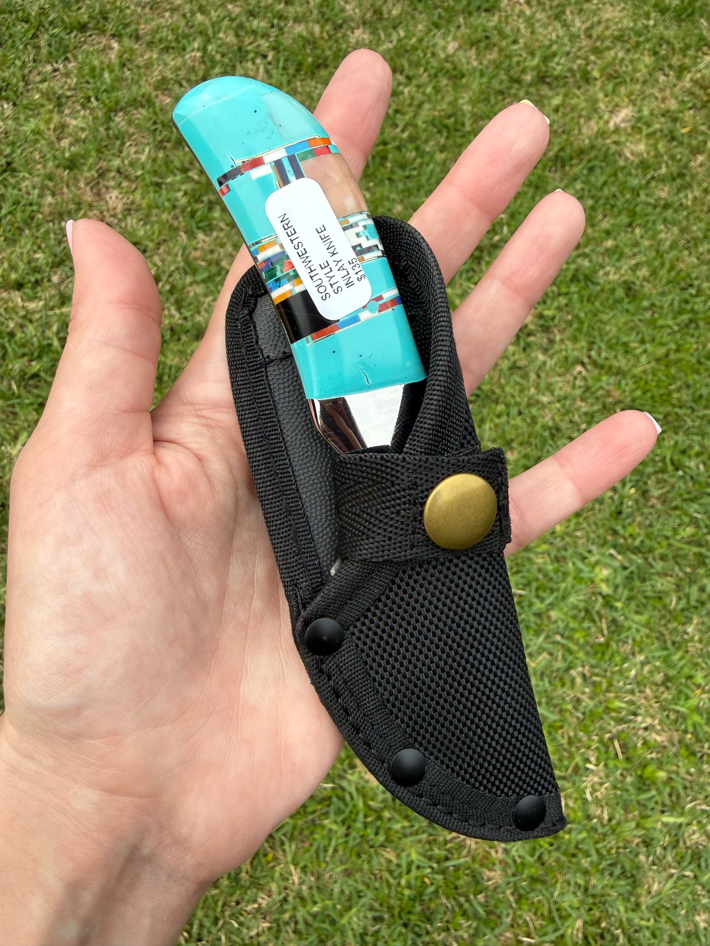 Turquoise Multi Stone Inlayed Knife and Sheath Carrying Case
