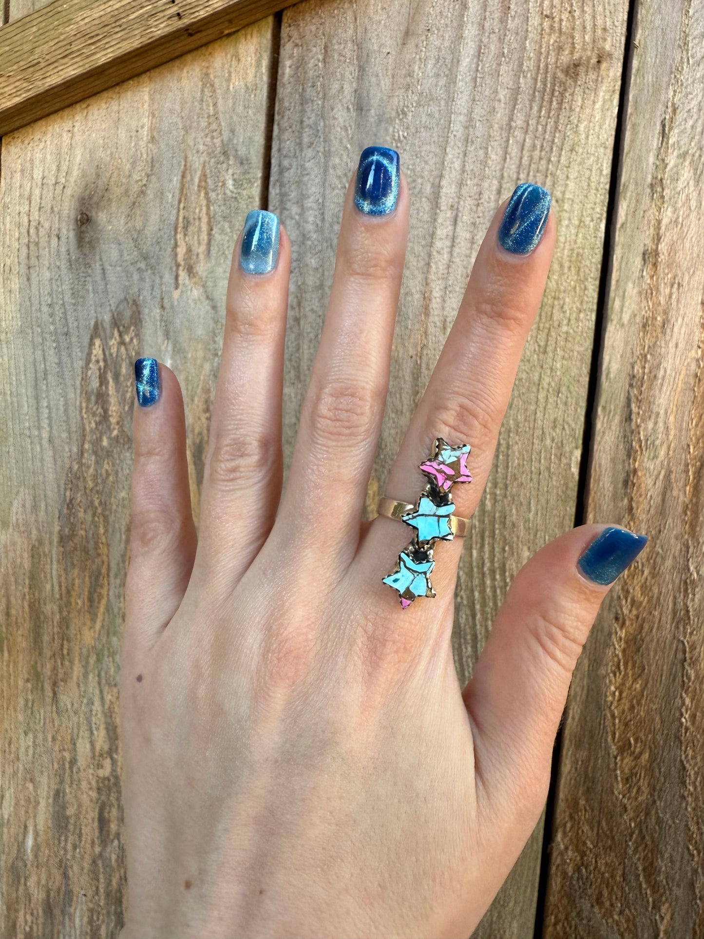 Cotton Candy Star Statement Crawler Sterling Silver Adjustable Ring