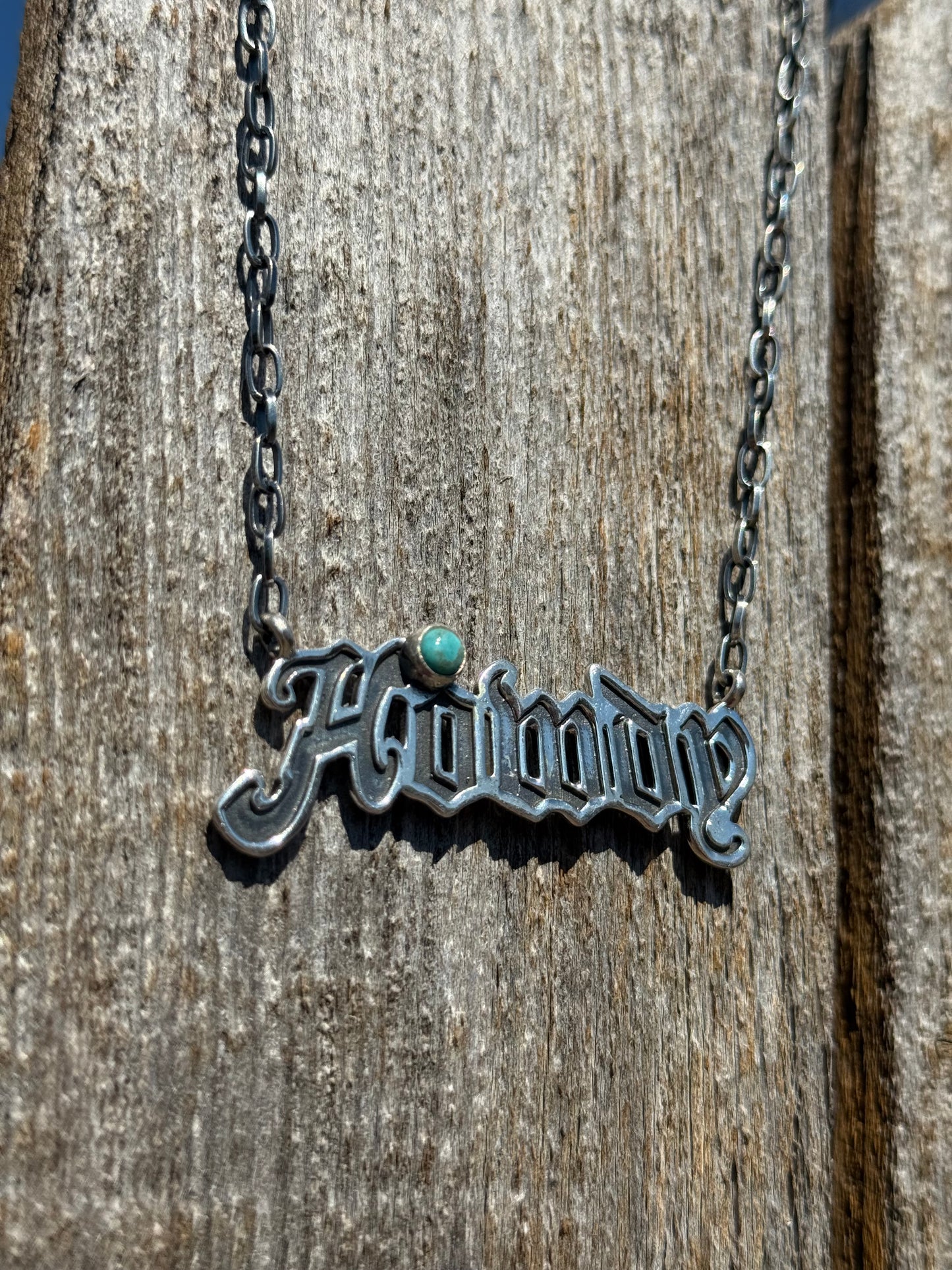 Sterling Silver 'Howdy' Necklace with Turquoise Accent