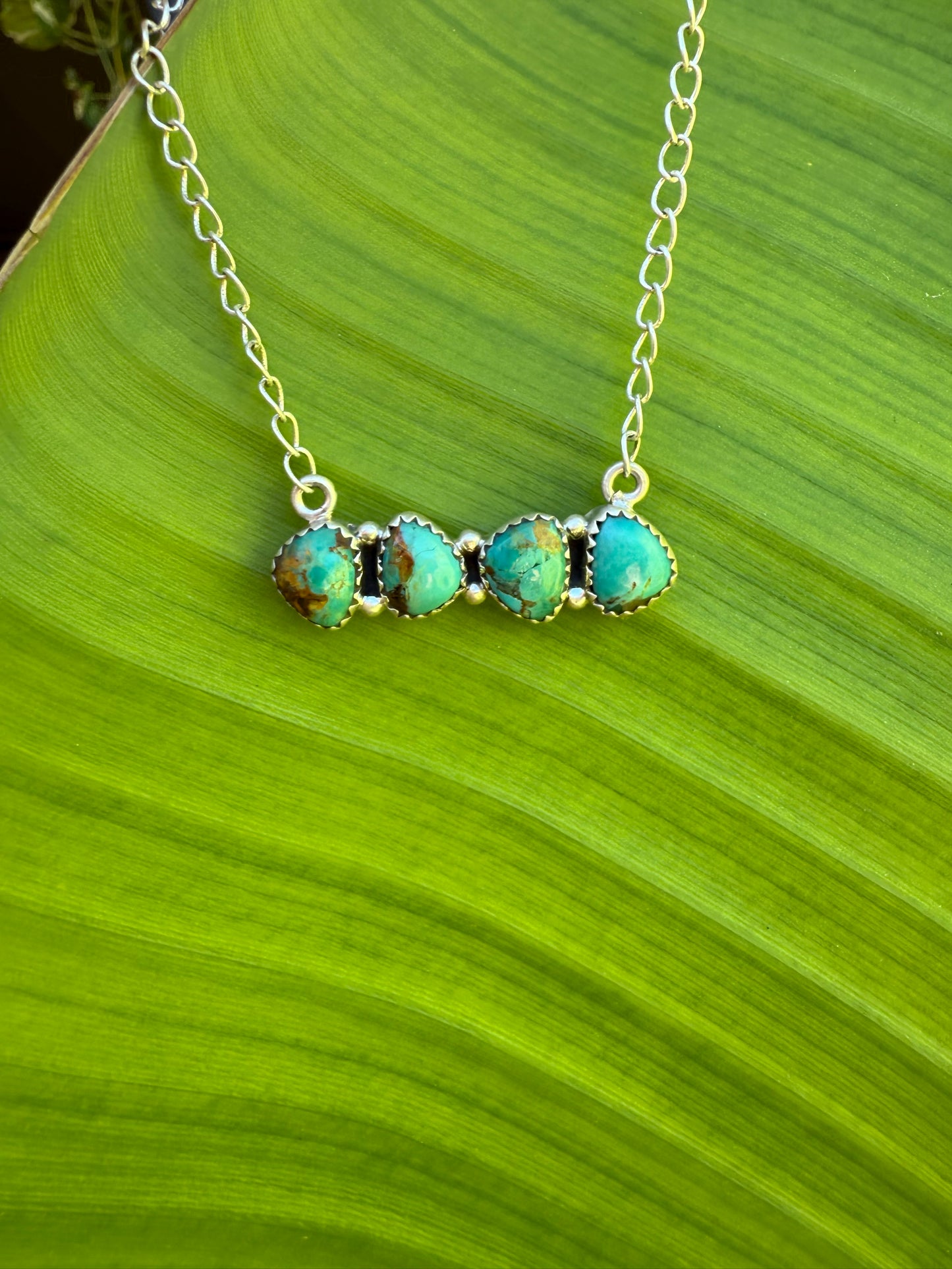 Turquoise Bar Stone 925 Necklace with Silver Chain