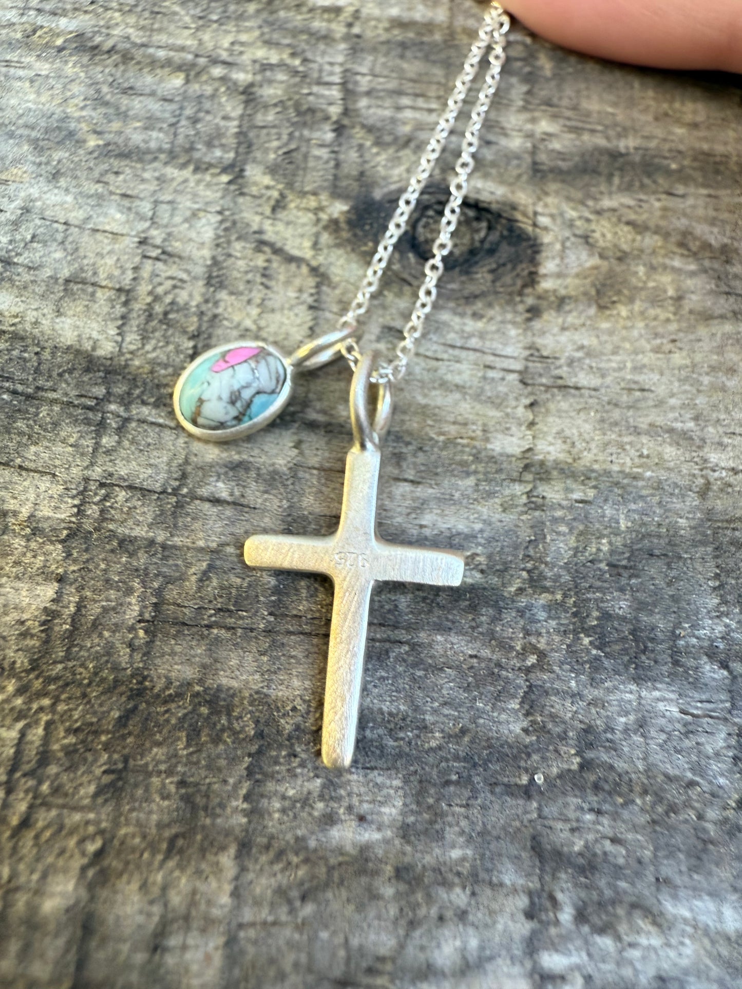 Cross Charm Sterling Silver and Gemstone Necklace
