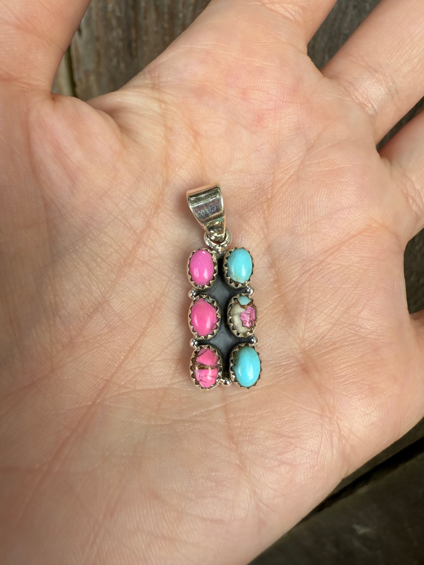 Cotton Candy Double Stack Bar Sterling Silver Pendant Necklace