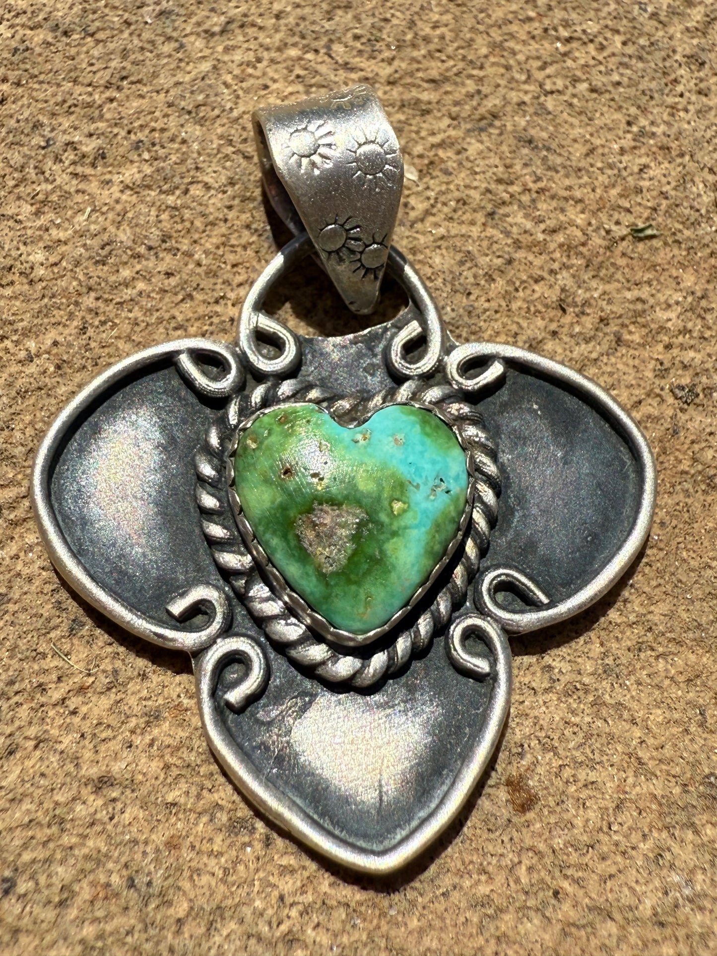 Sonoran Gold Turquoise Shadow Box Style Heart Pendant