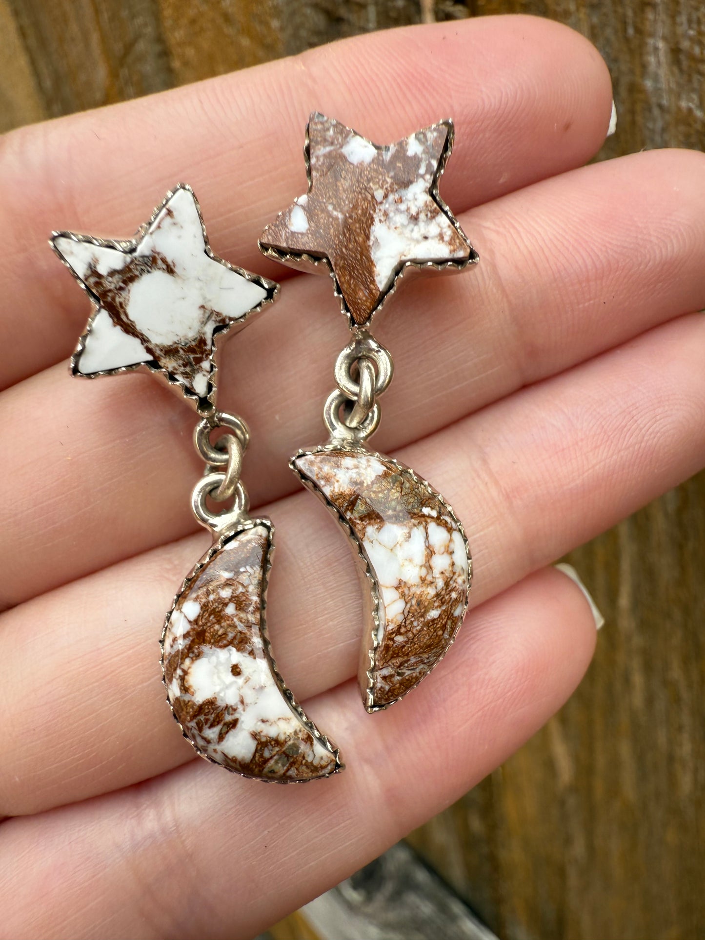 Wild Horse Star and Moon Sterling Silver Gemstone Earrings