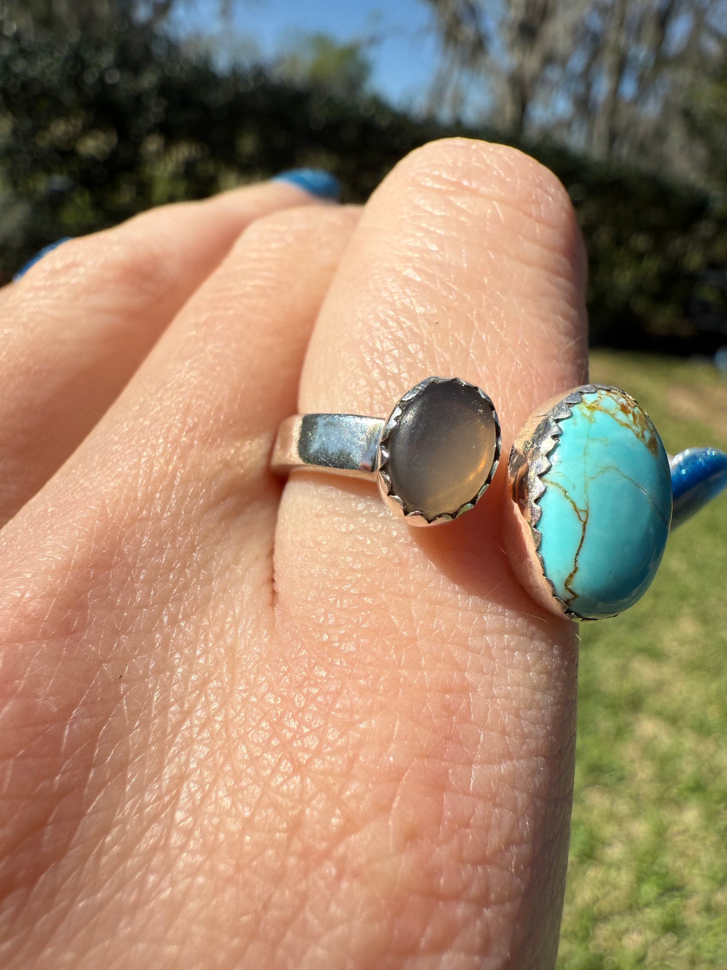 Mine 8 and Chocolate Moonstone Floater Sterling Silver Ring