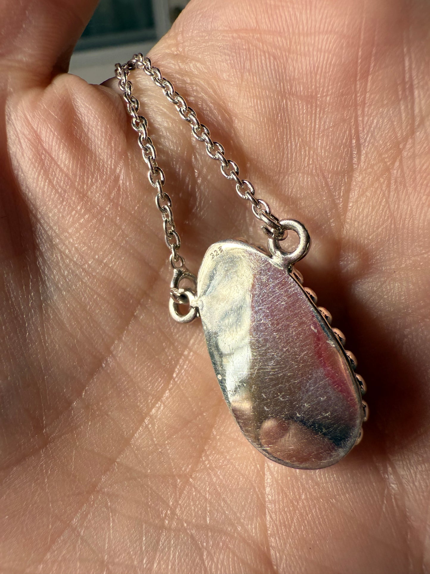 Pink Opal Checkered Sterling Silver 925 Necklace