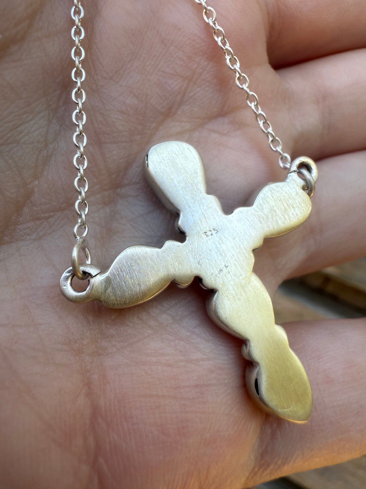 Emerald Valley Turquoise Cross and Bar Sterling Silver Necklace