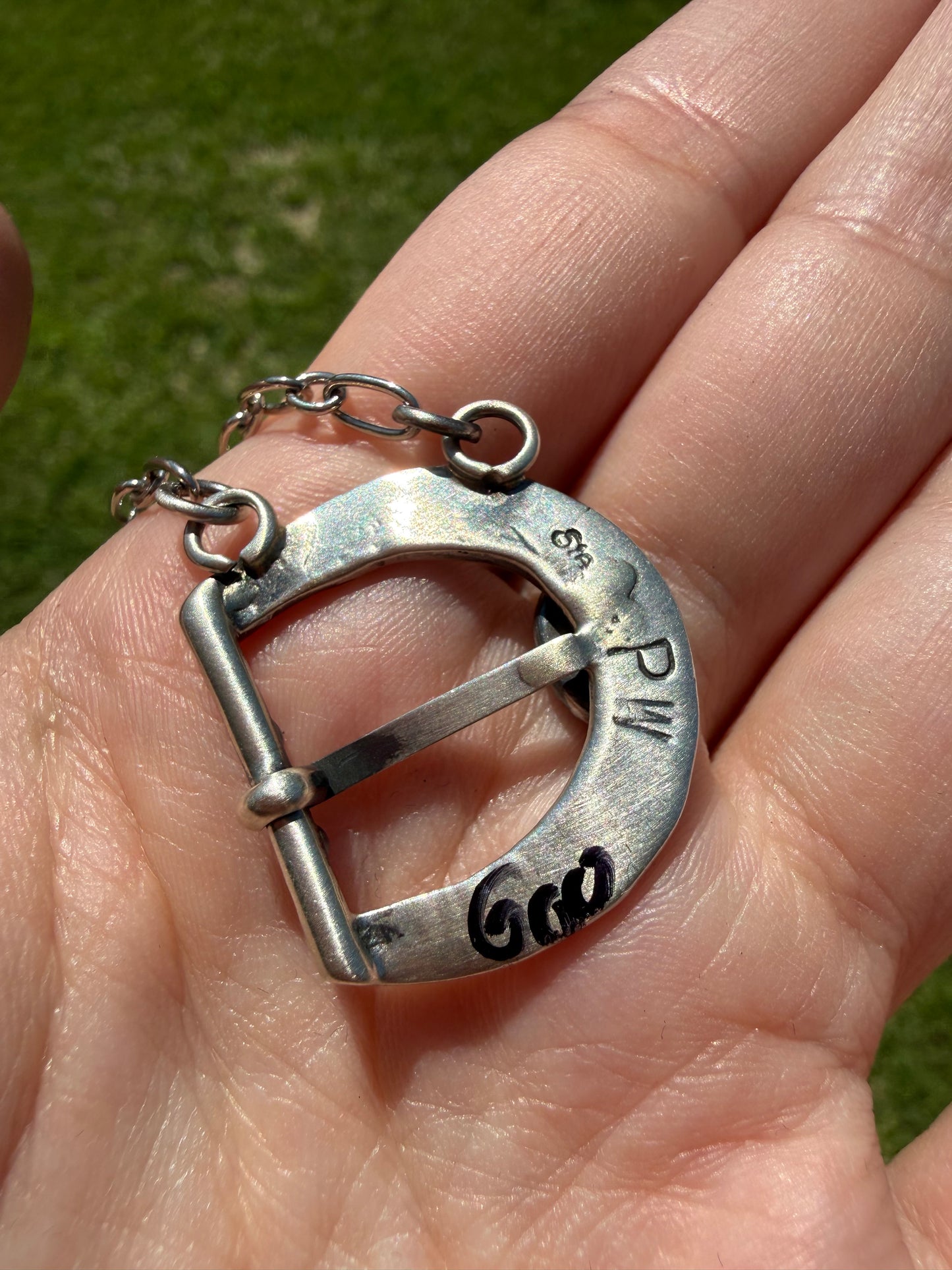 Navajo Sonoran Gold Turquoise Sterling Silver Belt Buckle Necklace