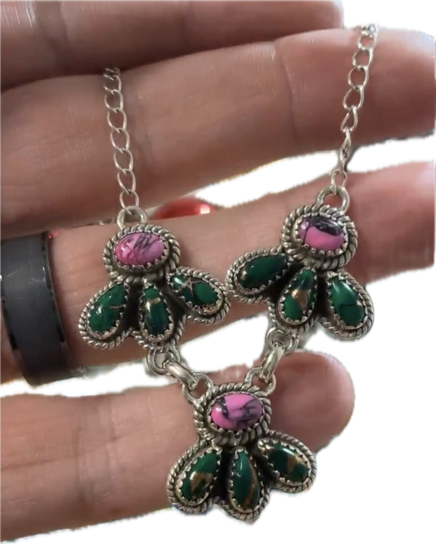 Cherry Blossom Dahlia and Irish Dahlia Sterling Silver Necklace