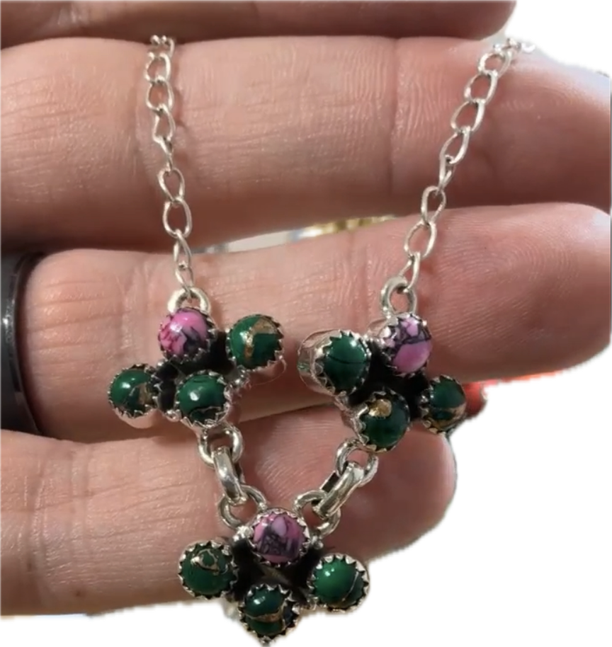 Cherry Blossom and Irish Dahlia Small Sterling Necklace