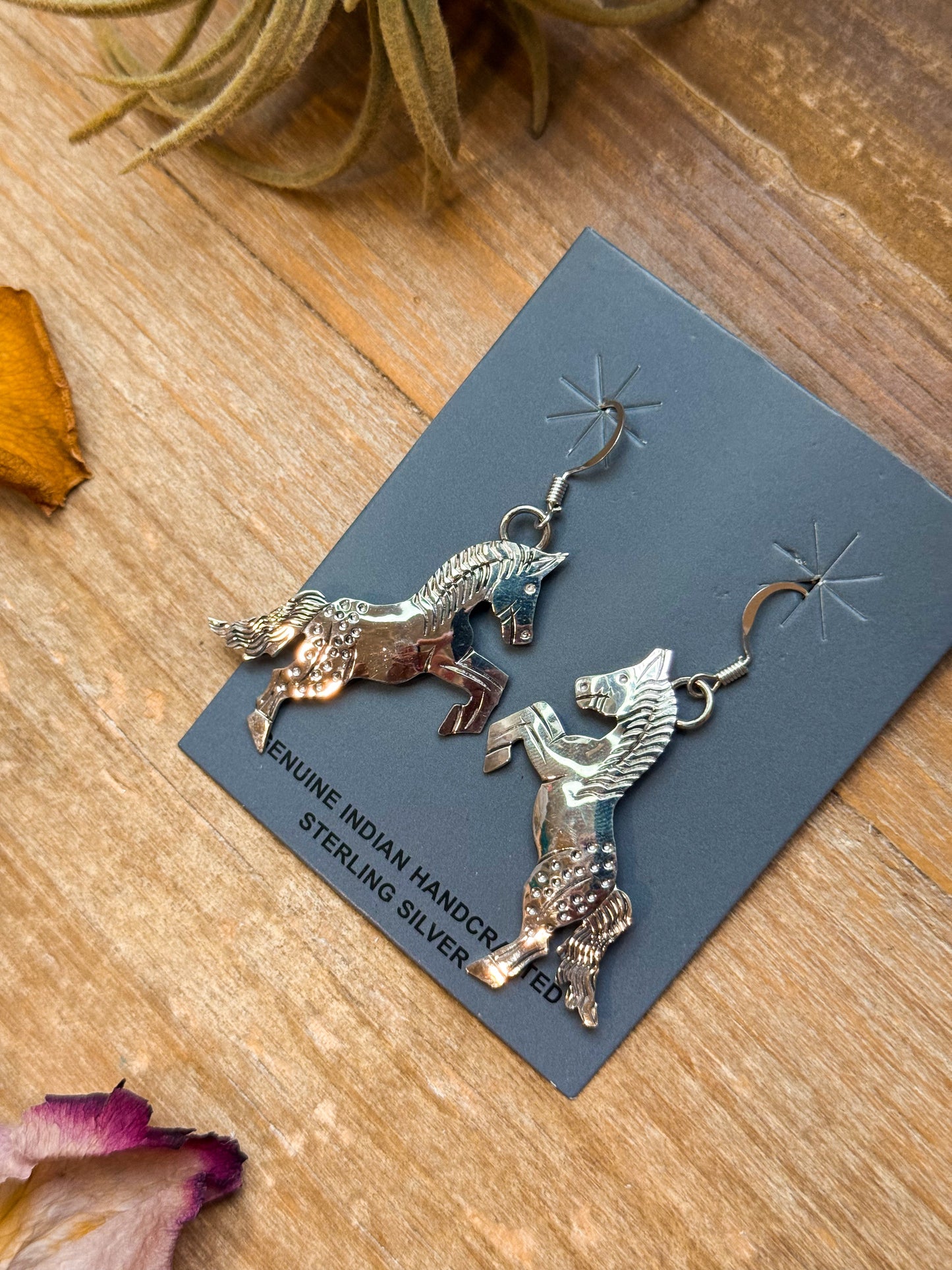 The Devon – Sterling Silver Horse Dangle Earrings – Native Made by L.Y.