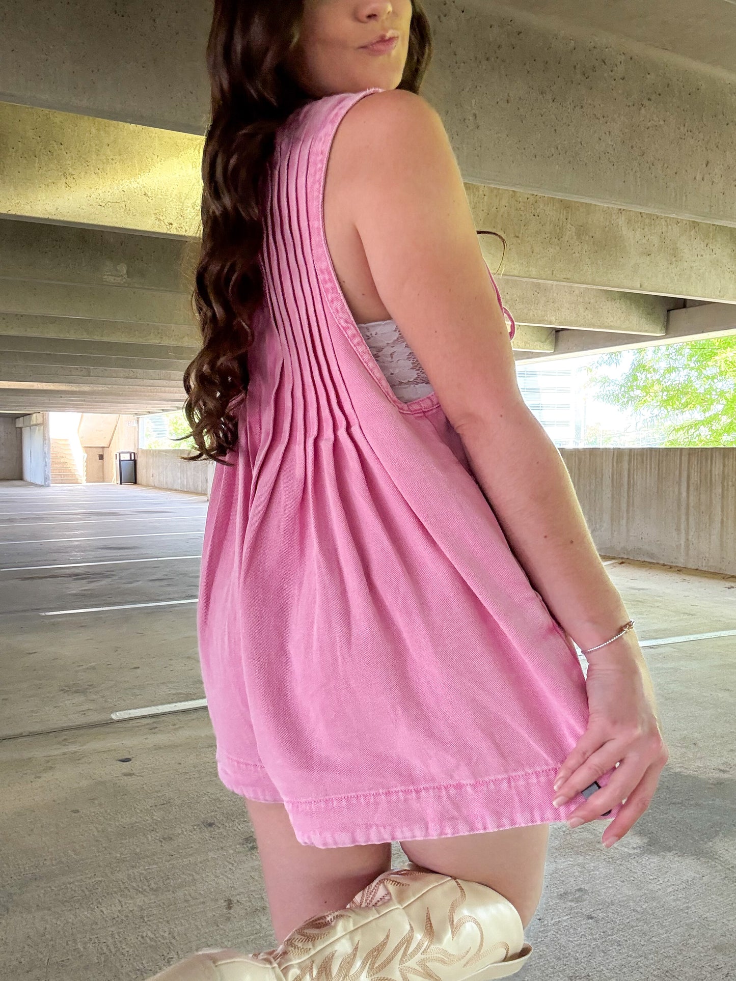 Lana Front Pleated V Neck Sleeveless Denim Romper - 4 Colors