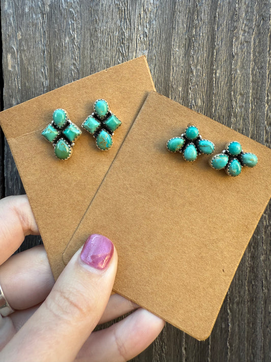 Turquoise Cluster Sterling Silver Earrings