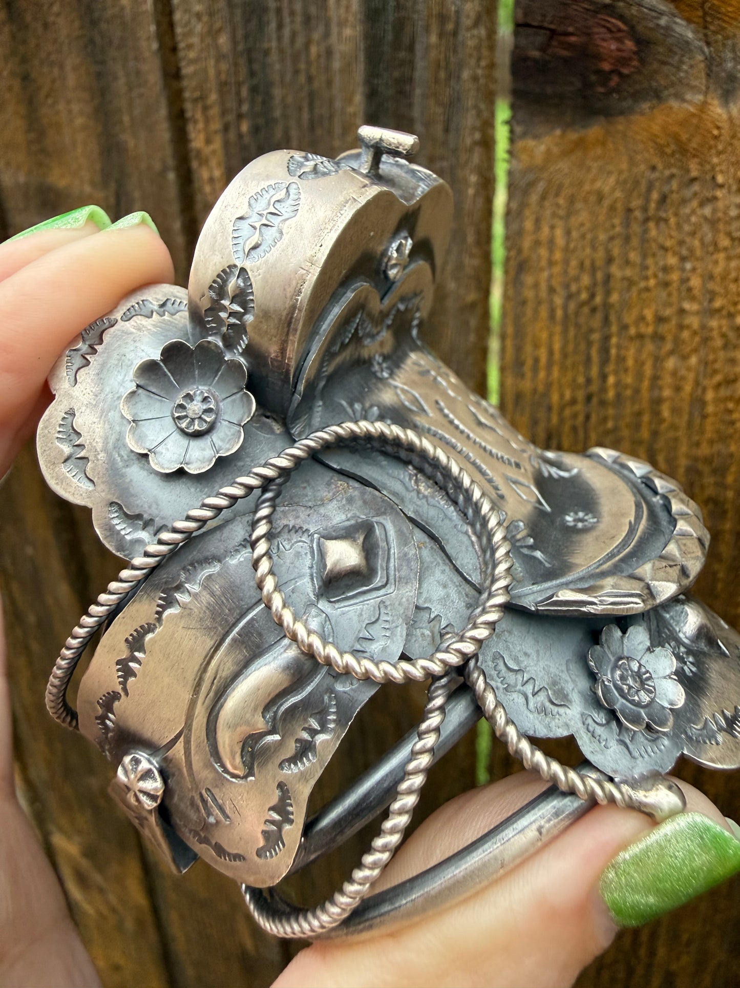 Navajo Saddle Sterling Silver Cuff By Tim Yazzie