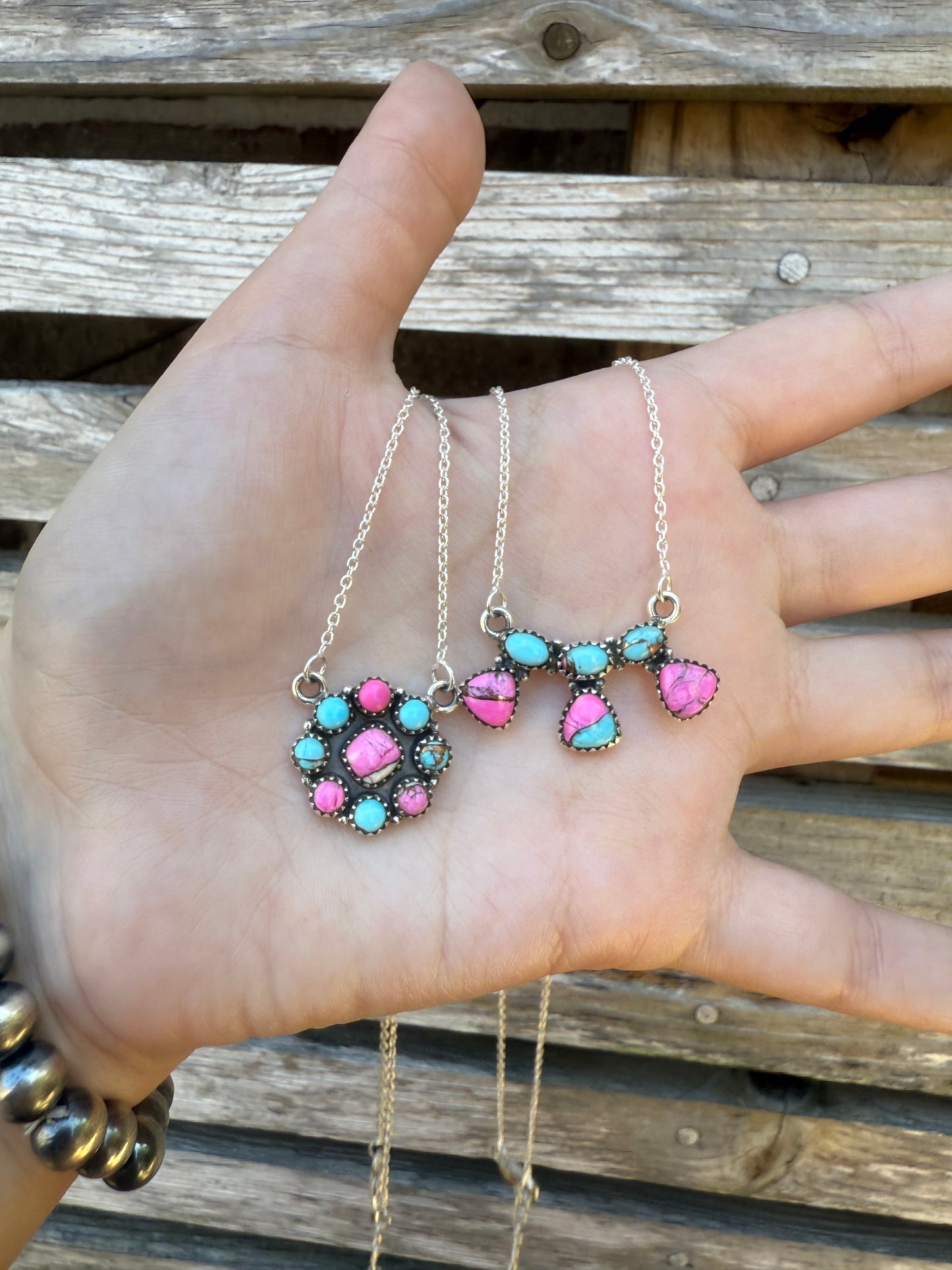Cotton Candy Turquoise Sterling Silver Necklace