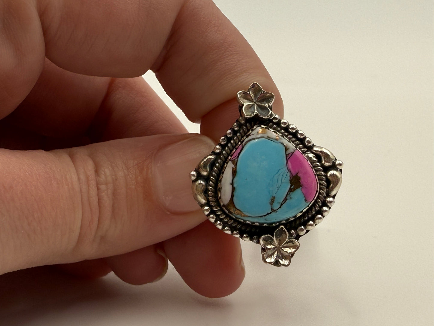 Cotton Candy Turquoise Sterling Silver Adjustable Ring