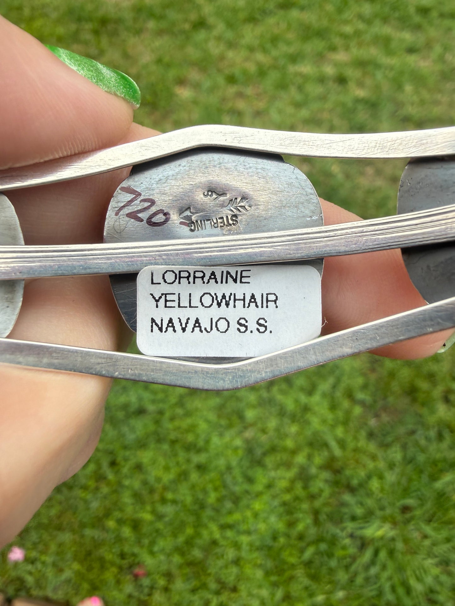 Navajo White Buffalo and Turquoise  Sterling Silver Cuff by Lorraine Yellowhair