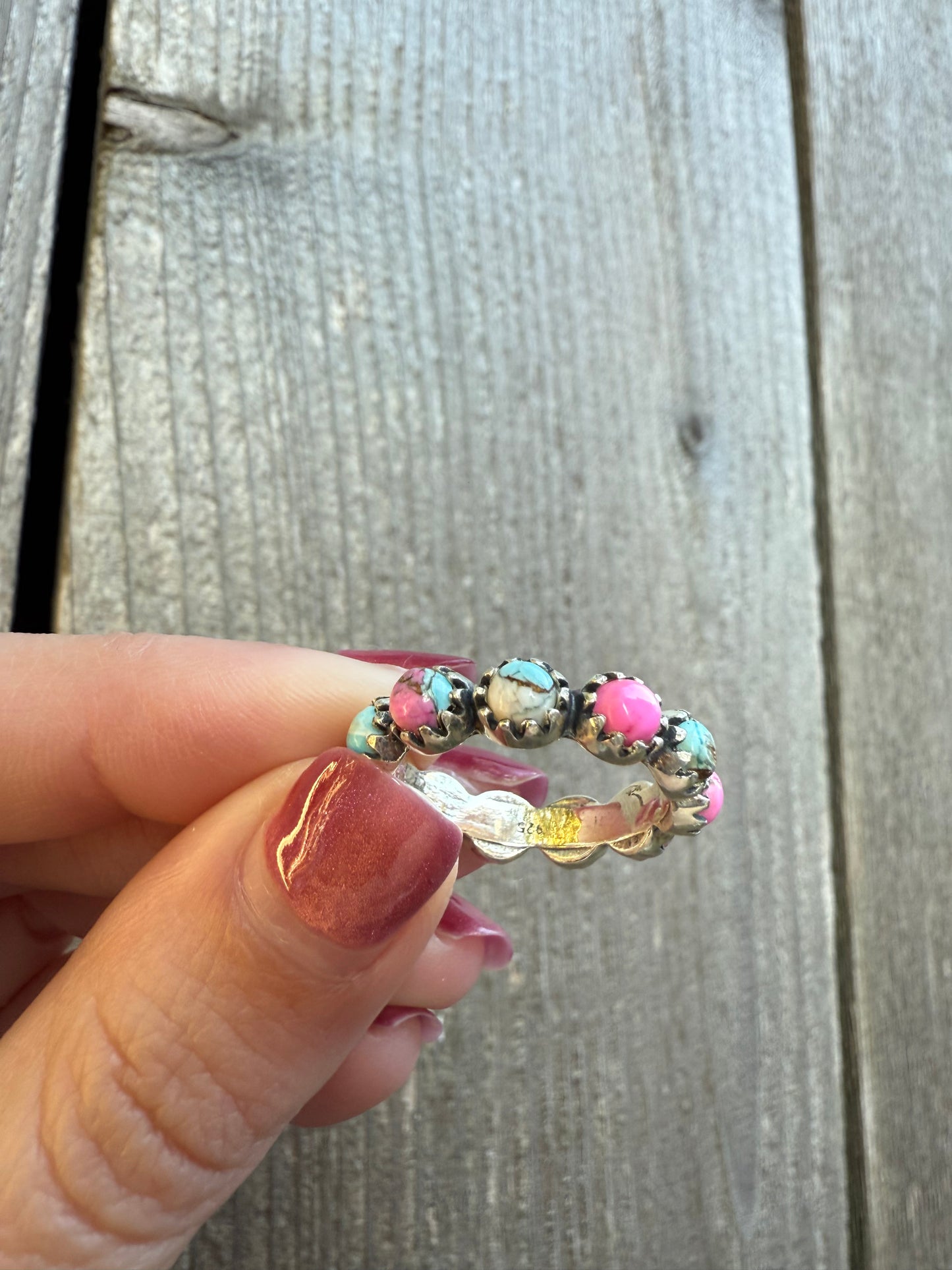 Cotton Candy Turquoise Infinity Sterling Silver Ring