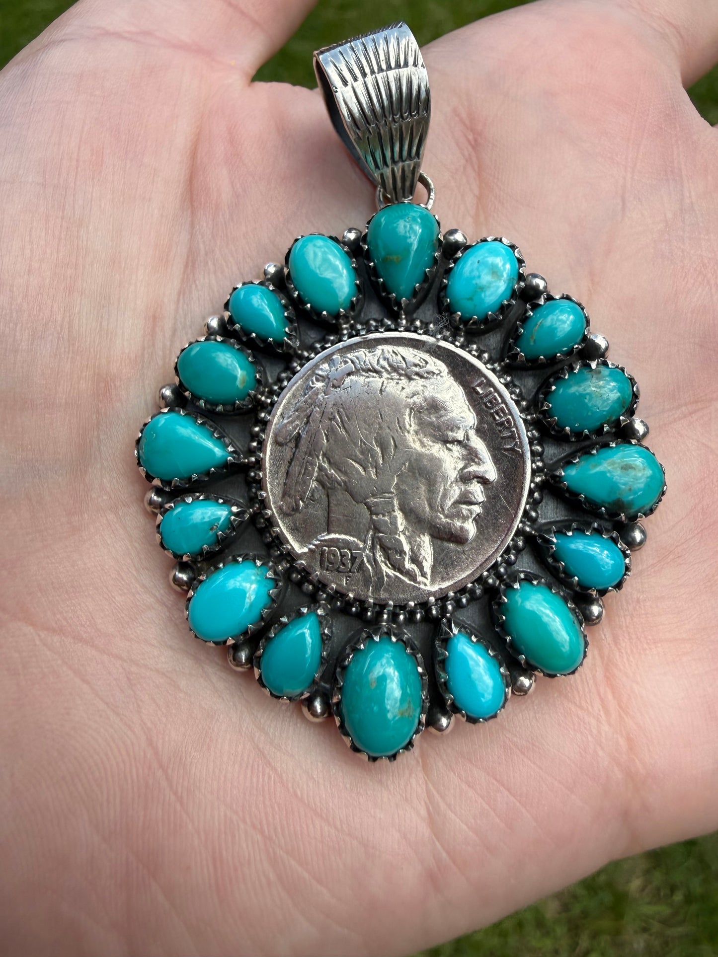 Kingman or Pink Conch Full Flower Coin Sterling Silver Pendant